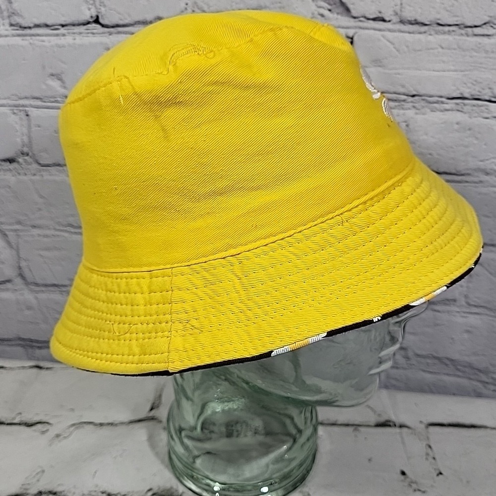 Retro Y2K Bucket Hat Womens OS Black Yellow Reversible Daisy‎ Print Sun Cap - Picture 9 of 11